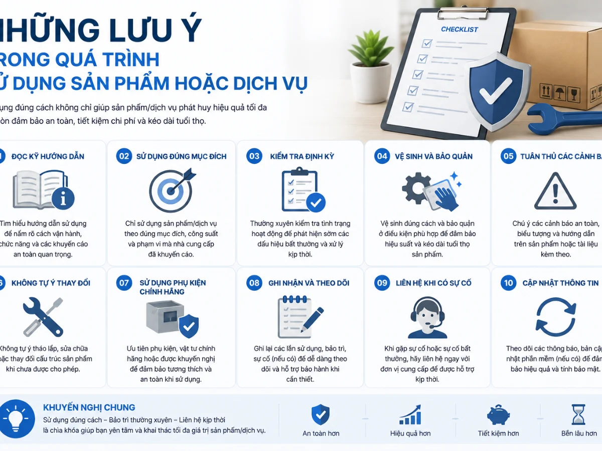 Những lưu ý trong quá trình sử dụng sản phẩm hoặc dịch vụ