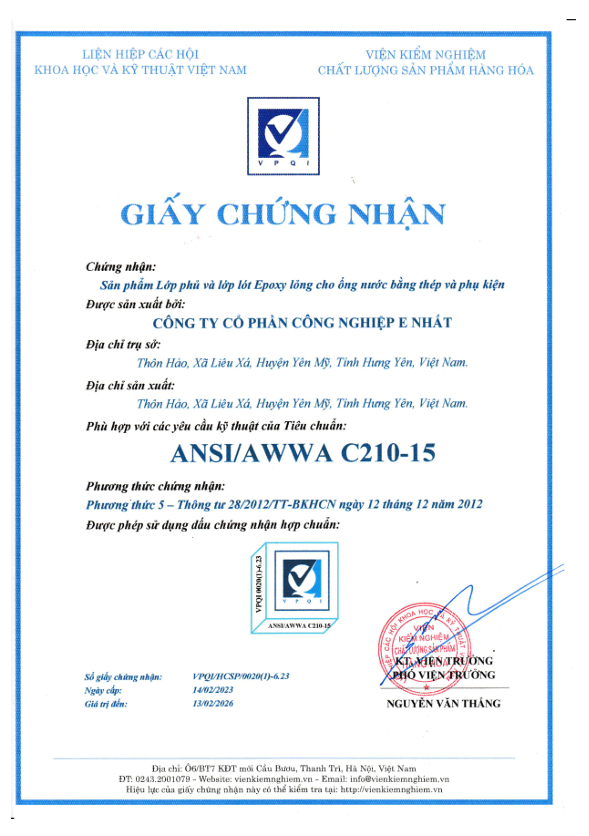Chứng nhận hợp chuẩn sơn phủ ống thép và phụ kiện