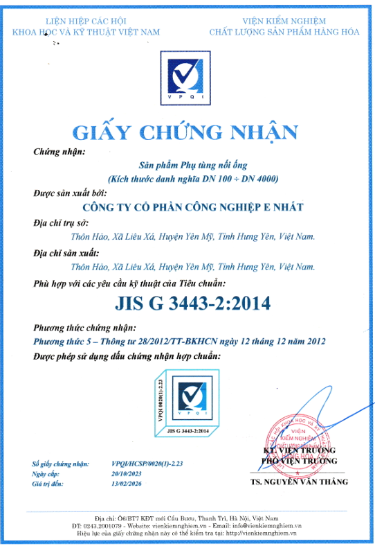 Chứng nhận hợp chuẩn phụ tùng nối ống